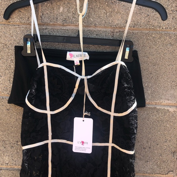 NWT LATISTE Sexy Black Lace Slip+ Undies Dress SZS - Picture 3 of 15